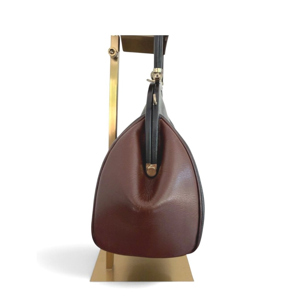 Roberta di Camerino Vintage 1960s Leather Frame Doctor Bag Black Brown Italy 356 - Picture 4 of 12